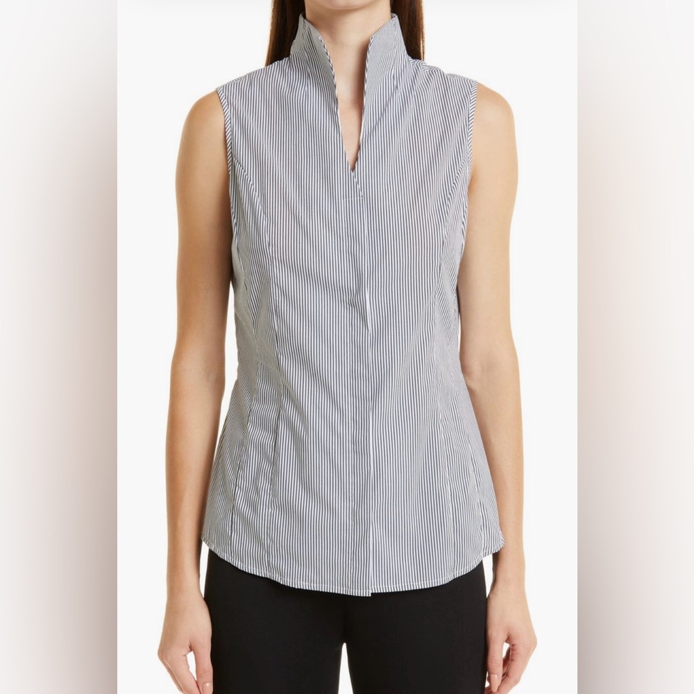 NWT | Misook | Sleeveless Striped Stand Collar Blouse  | Size L